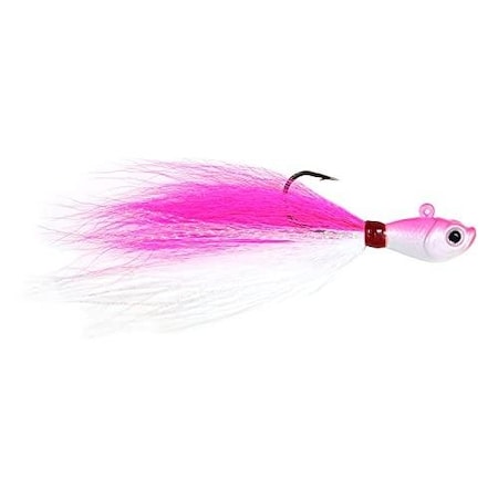 Sea Striker Bucktail Jig 1 Oz, Holographic Eyes, Blk Nickel Hook, PinkWhite HeadPinkWhite Tail SSBTJ1-PW